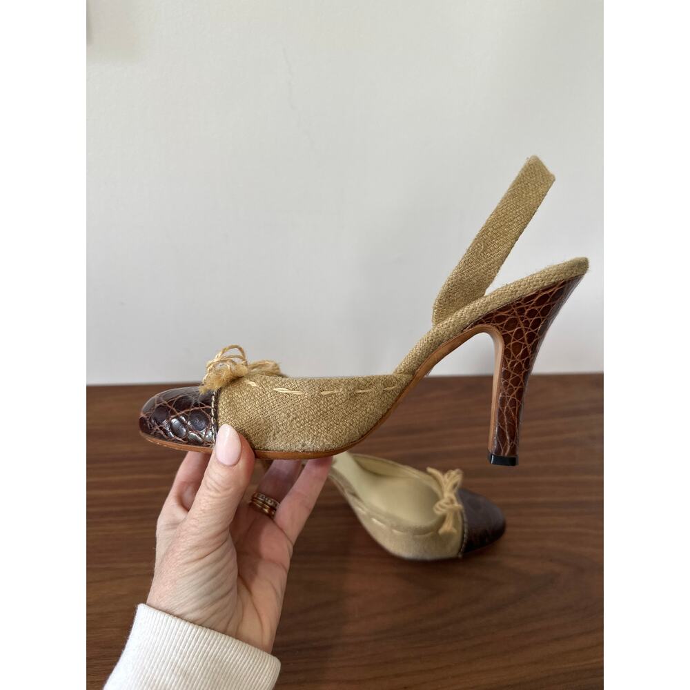 Vintage Prada Leather and Burlap Canvas Pump Heels Size 38(8) - Picture 11 of 13
